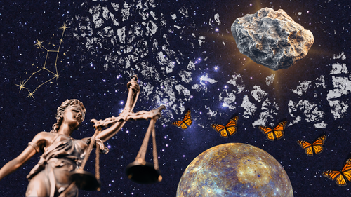 Astraea, An image to go with my pell & poem Luminous Astraea -- the fifth asteroid ever discovered and the last immortal to walk among humans. Also associated with justice, Mercury and the constellation Virgo.